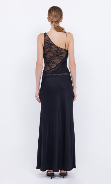 Full length black lace dress best sale