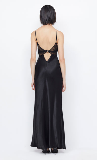 Endless  Black Shine Drape Maxi Dress by Noor Azhari