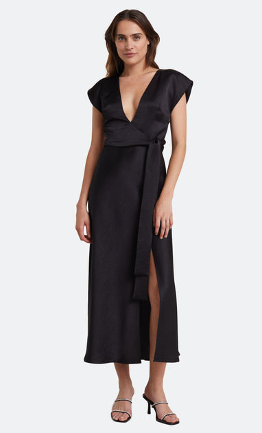 Black tie wrap dress best sale