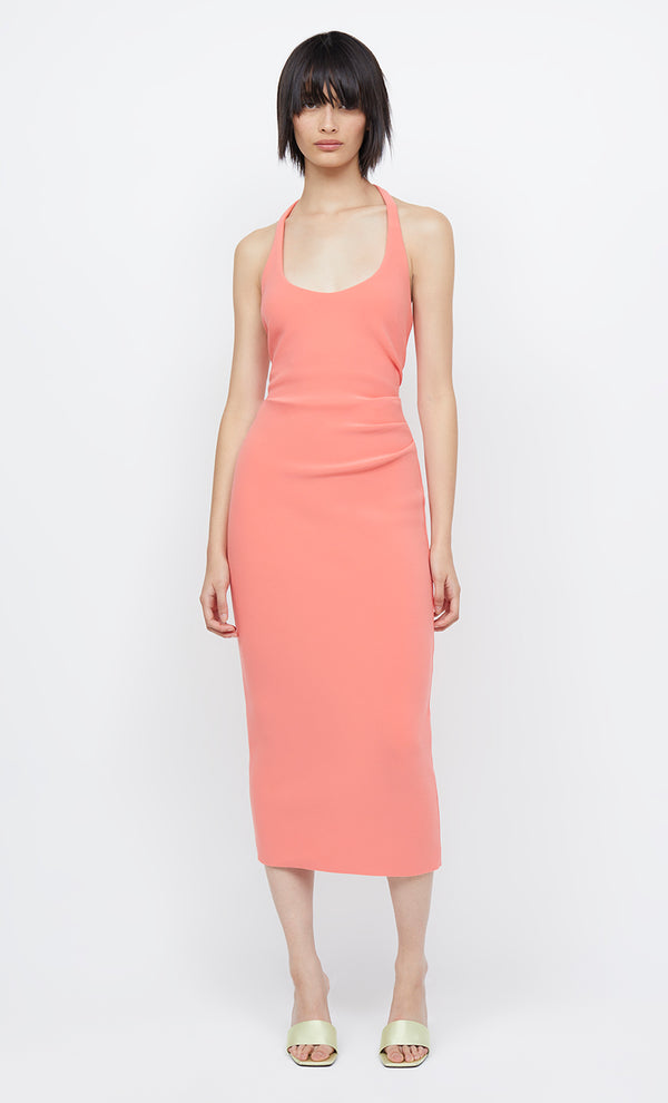 CYNDIE HALTER MIDI DRESS - CORAL