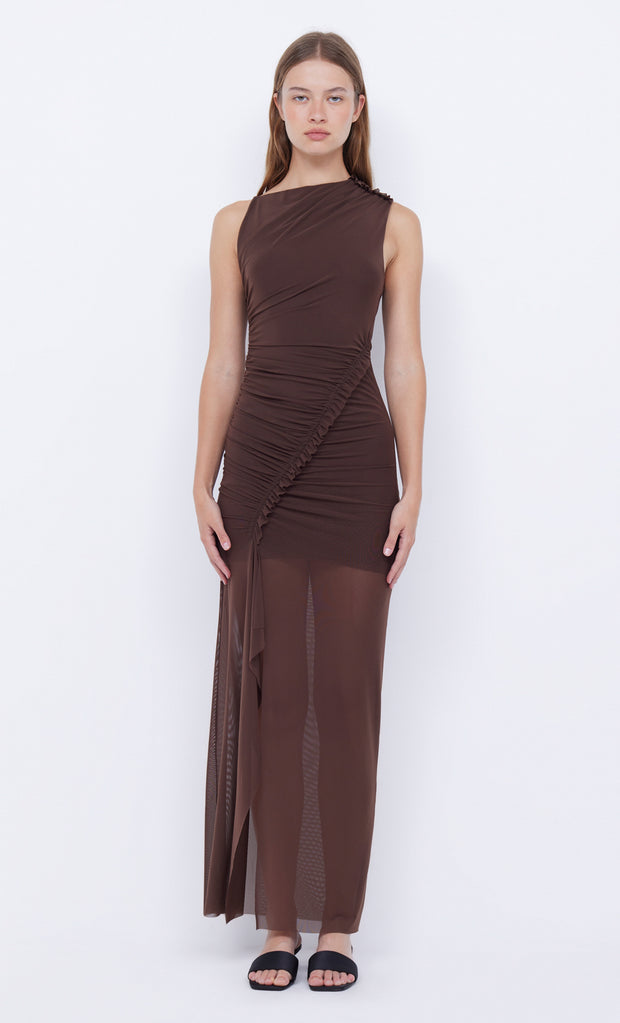 JULIEN ASYM MAXI DRESS - CHOC