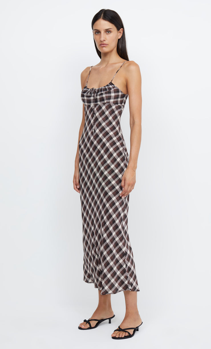 CHIARA TIE MIDI DRESS - BASKET WEAVE CHECK – BEC + BRIDGE AU