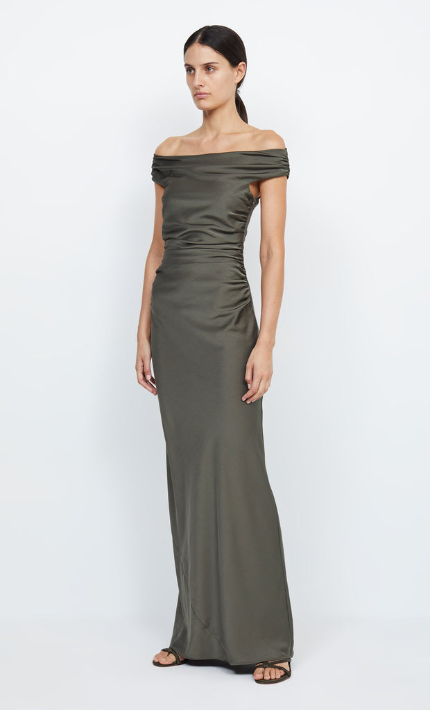 Eternity Off Shoulder Maxi Bridesmaid Formal Dress in Dark Willow by Bec + Bridge