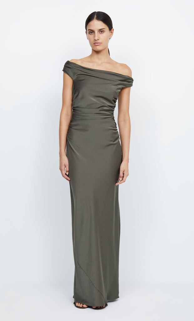 Eternity Off Shoulder Maxi Bridesmaid Formal Dress in Dark Willow by Bec + Bridge