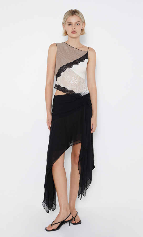 Abrielle Asym Lace Tank in Taupe Ivory and Black by Bec + Bridge