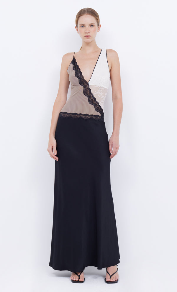 Abreille Lace Maxi Dress Taupe White Black Lace by Bec + Bridge