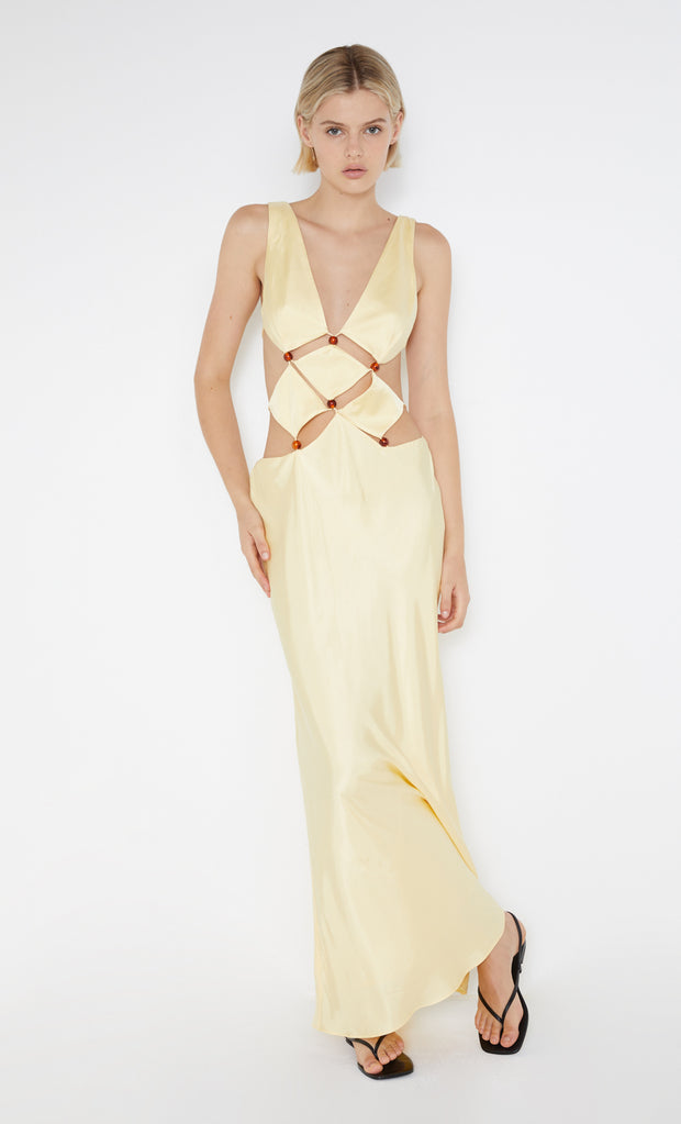 Agathe Diamond Dress in Butter Yellow with beads by Bec + Bridge