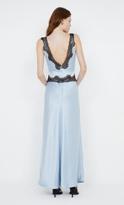 Allegra Lace Trim Dress in Dusty Blue with Black lace details by Bec + Bridge