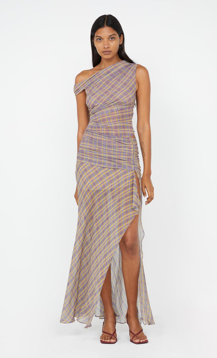 AURELIA ASYM DRESS - VIOLET CHECK