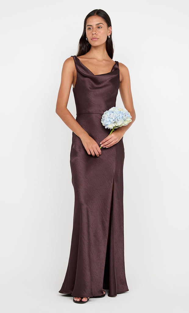 AUSTEN COWL NECK MAXI DRESS - DARK CHOCOLATE