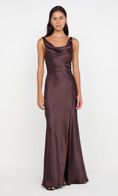 AUSTEN COWL NECK MAXI DRESS - DARK CHOCOLATE