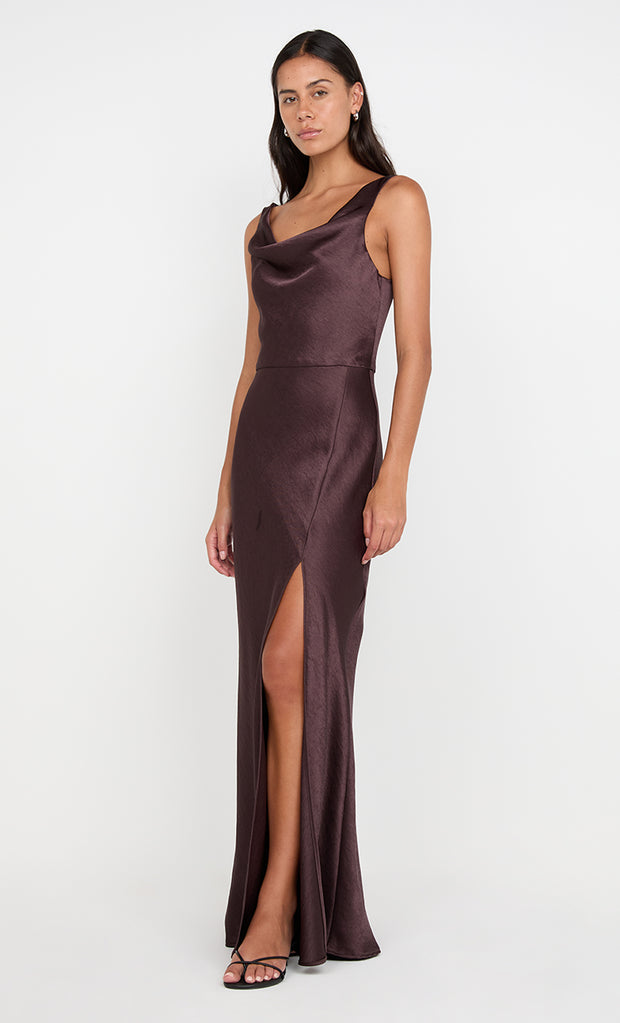 AUSTEN COWL NECK MAXI DRESS - DARK CHOCOLATE