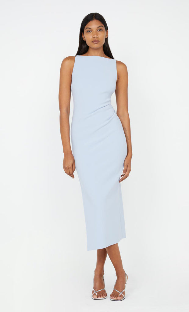 Be Mine Tuck Midi Bridesmaid Formal Dress in Dusty Blue by Bec + Bridge