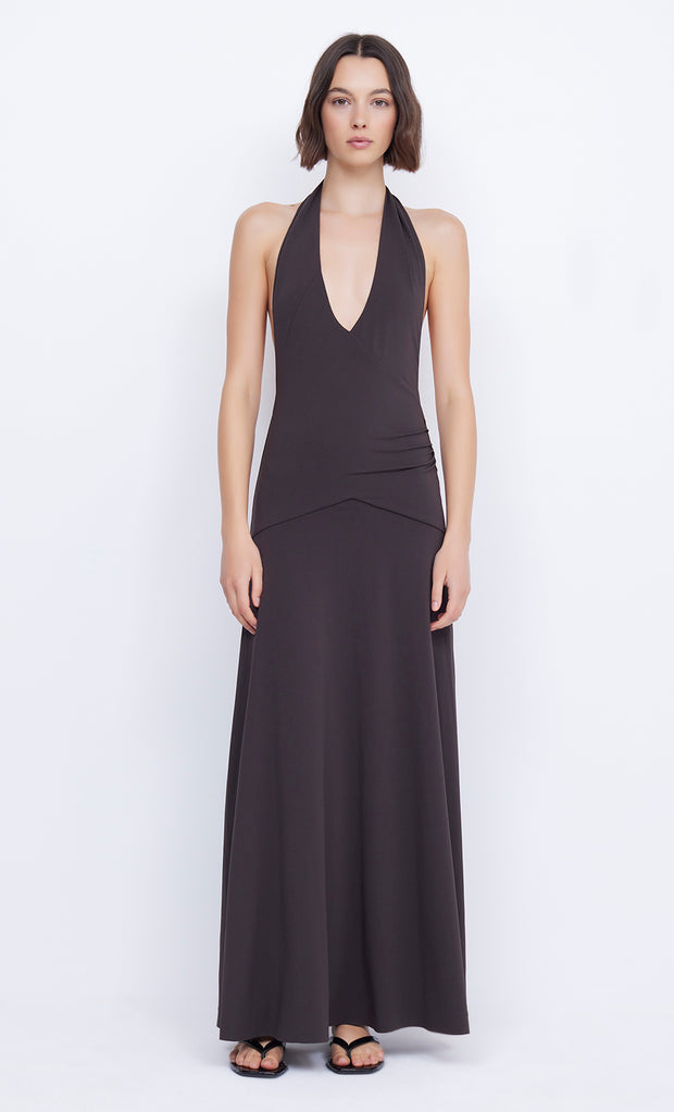 Blanche Halter Maxi Dress in Espresso by Bec + Bridge