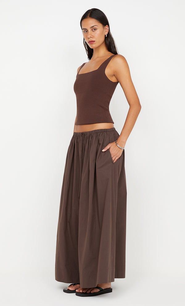 Elenaor Drawcord Maxi Skirt in Choc by Bec + Bridge