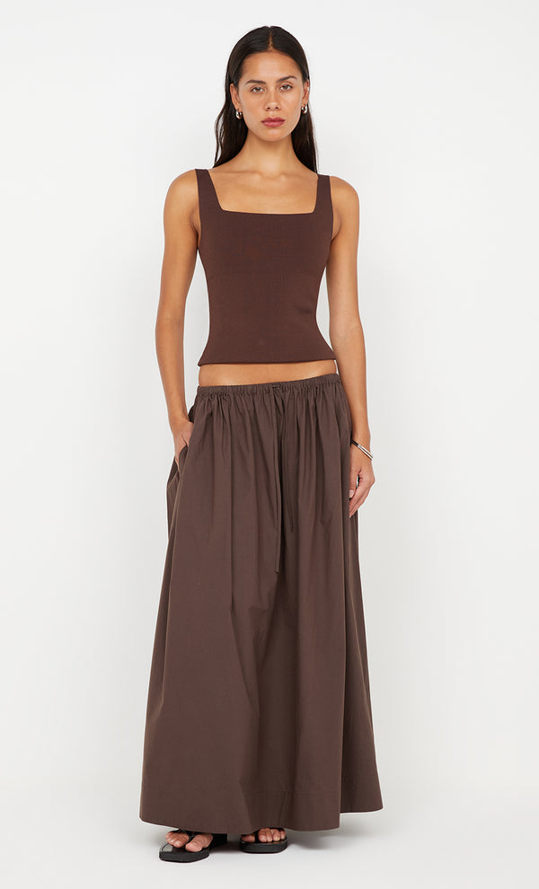 Elenaor Drawcord Maxi Skirt in Choc by Bec + Bridge