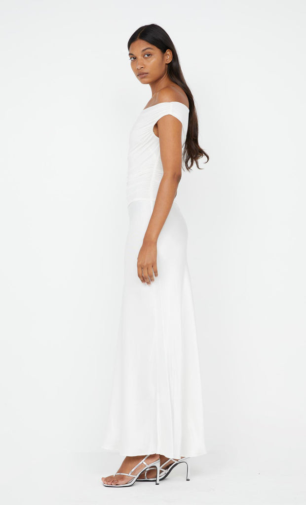 Eleah Off Shoulder Dress in Ivory by Bec + Bridge