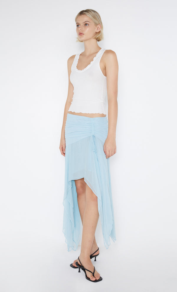 Elzette Asym Midi Skirt in Dolphin Blue by Bec + Bridge