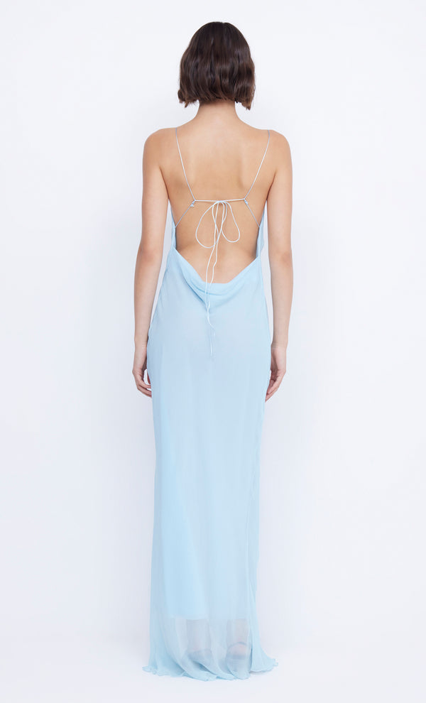 Elzette Backless Split Maxi Dress in Dolphin Blue by Bec + Bridge