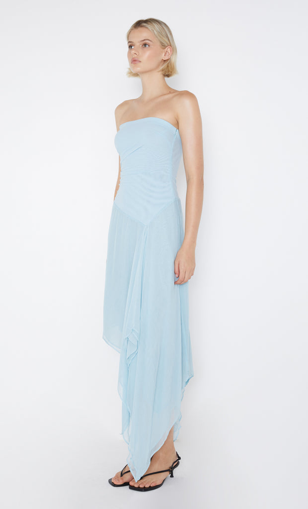 Elzette Strapless Midi Dress in Dolphin Blue by Bec + Bridge