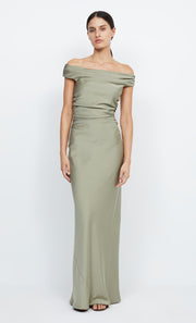 Eternity Off Shoulder Bridesmaid Maxi Dress in Sage by Bec + Bridge