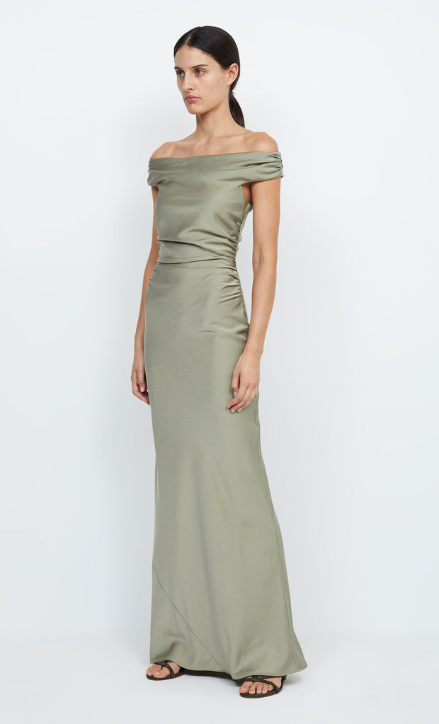 Eternity Off Shoulder Bridesmaid Maxi Dress in Sage by Bec + Bridge