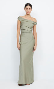 Eternity Off Shoulder Bridesmaid Maxi Dress in Sage by Bec + Bridge