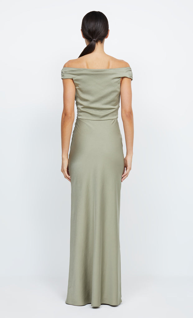 Eternity Off Shoulder Bridesmaid Maxi Dress in Sage by Bec + Bridge