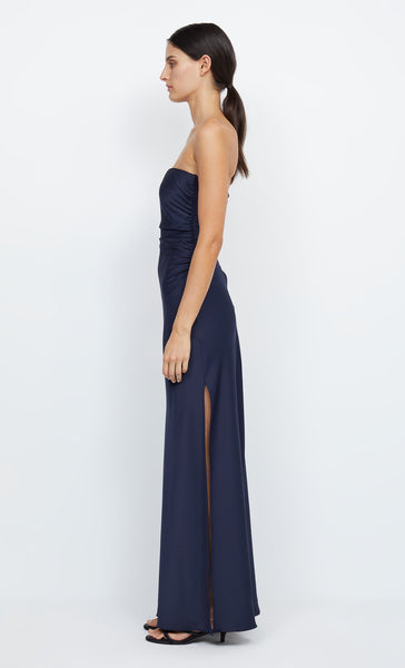 Own the night navy blue strapless maxi clearance dress