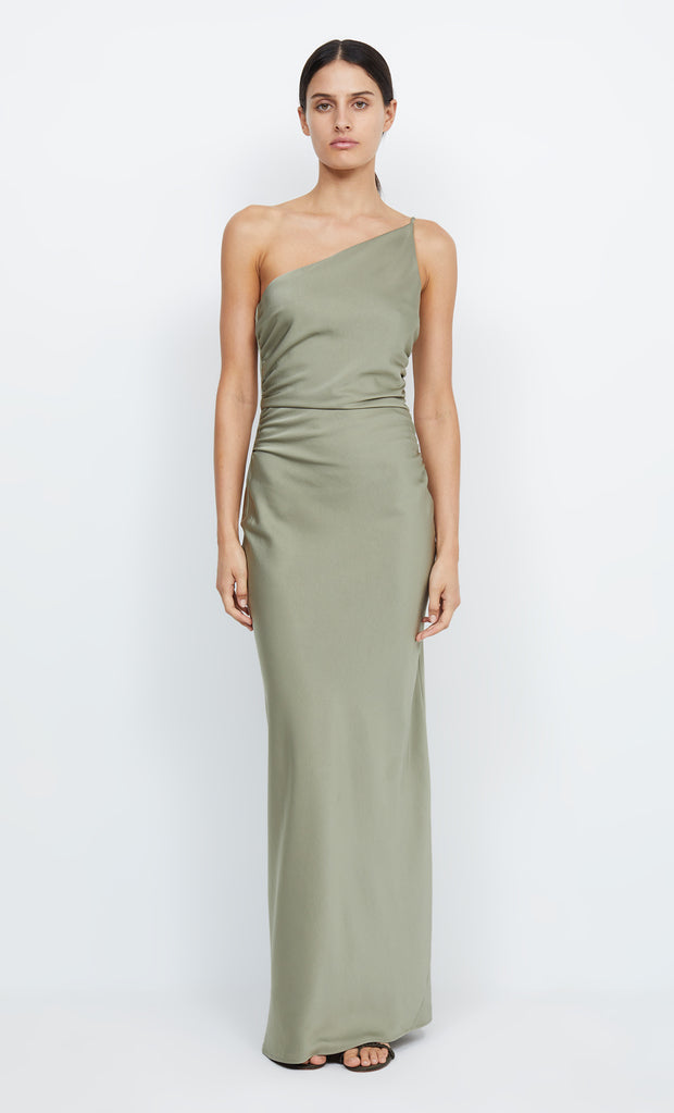 Eternity One Shoulder Eco Stretch Maxi Bridesmaid Dress in Sage by Bec + Bridge