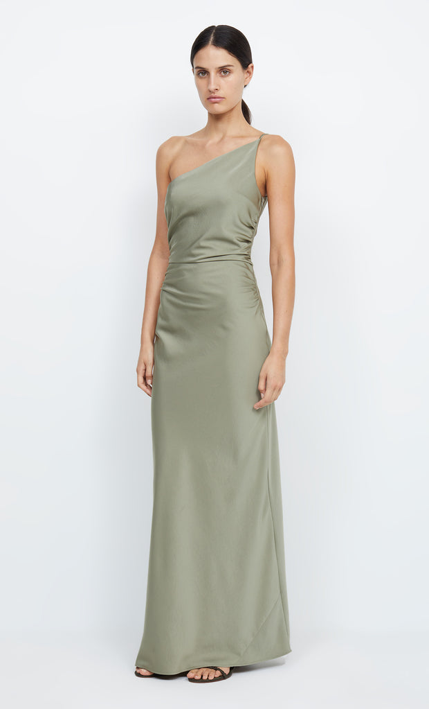 Eternity One Shoulder Eco Stretch Maxi Bridesmaid Dress in Sage by Bec + Bridge