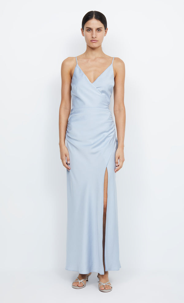 Eternity V Neck Maxi Split Dress in Dusty Blue by Bec + Bridge