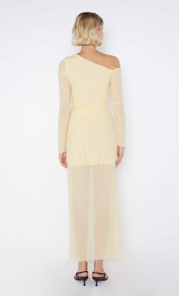 Butter Yellow mesh Fae Asym Long Sleeve Dress by Bec + Bridge