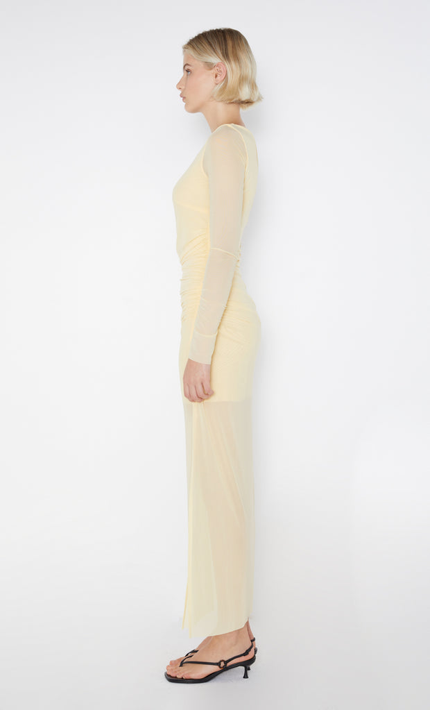 Butter Yellow mesh Fae Asym Long Sleeve Dress by Bec + Bridge