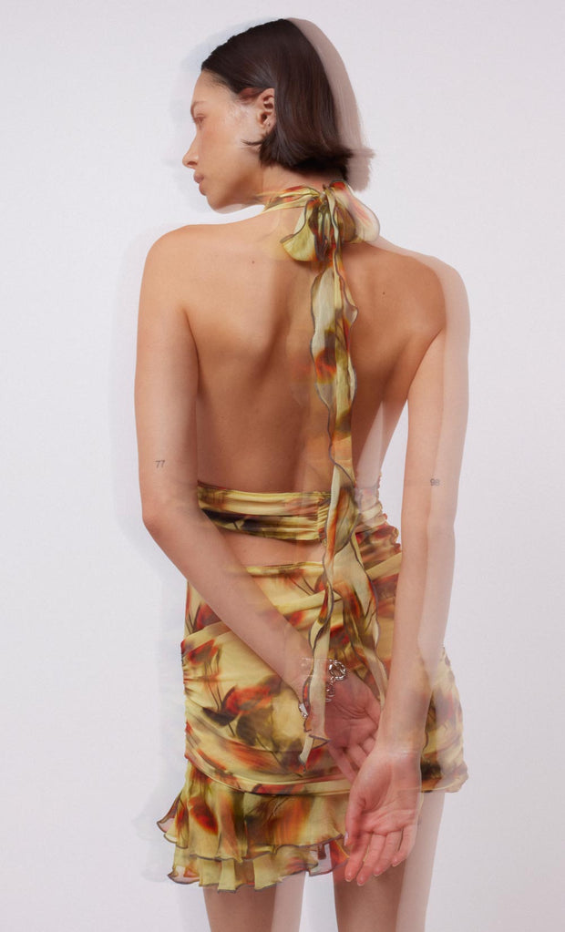 FIORE HALTER MINI DRESS - CITRUS ROSE