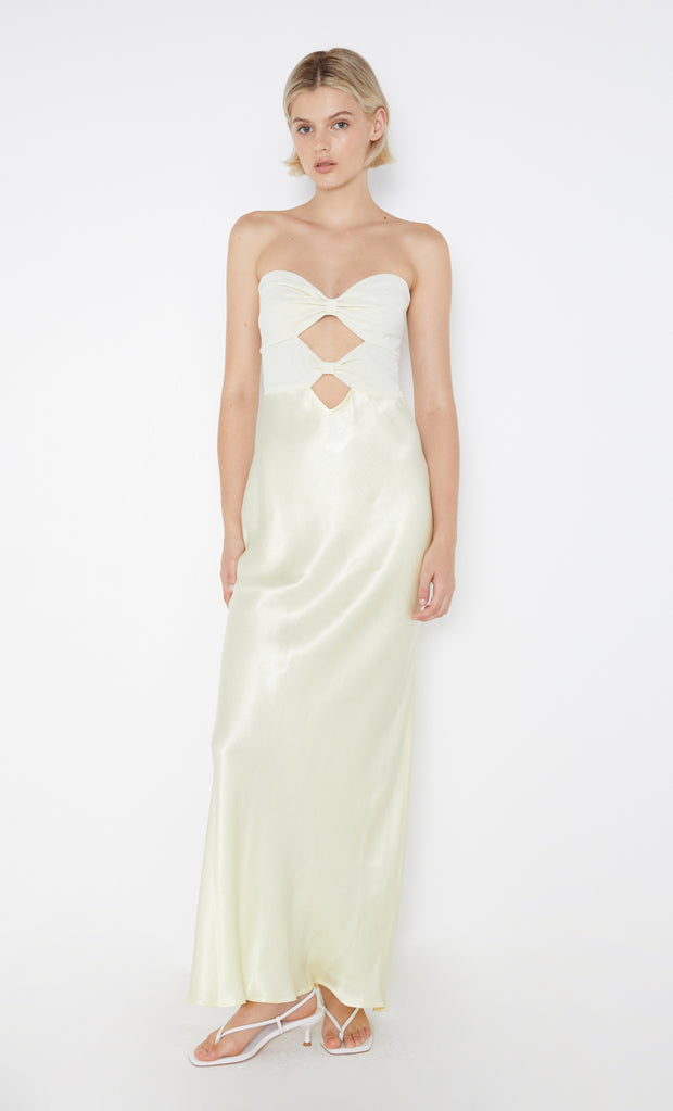 Halle Strapless Maxi Dress Formal in Ice Yellow by Bec + Bridge