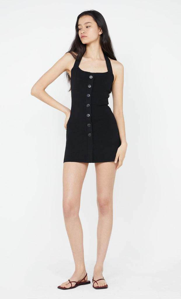 ILORA KNIT HALTER MINI DRESS - BLACK