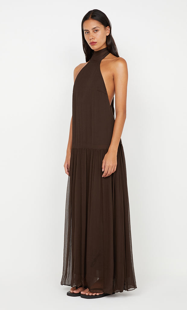 INKA HIGH NECK DRESS - CHOCOLATE