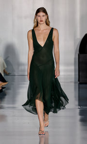 ISOLDE V NECK DRESS - BOTTLE GREEN