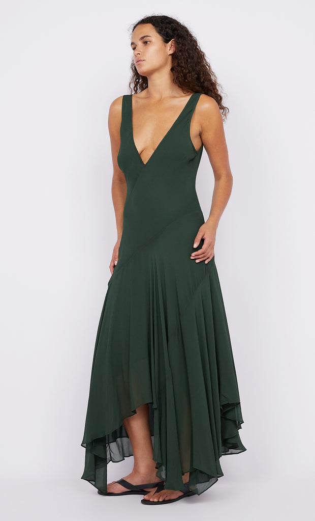 Isolde V Neck Dress in Bottle Green by Bec + Bridge