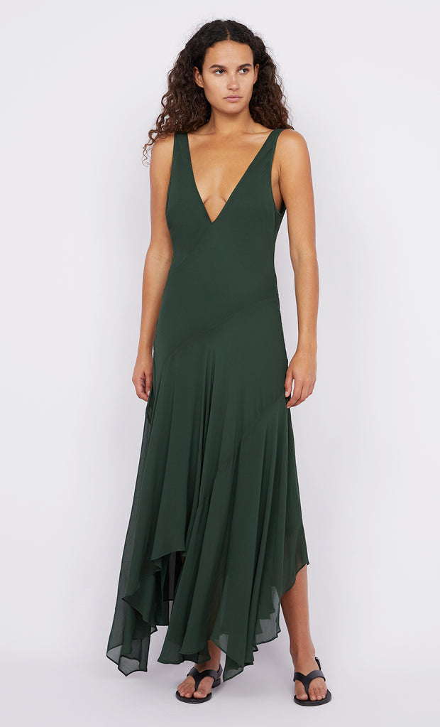 Isolde V Neck Dress in Bottle Green by Bec + Bridge