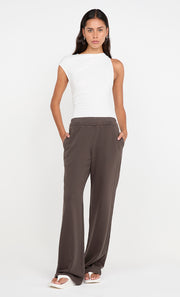 JORJA DOUBLE WAISTBAND PANT - DARK CHOCOLATE