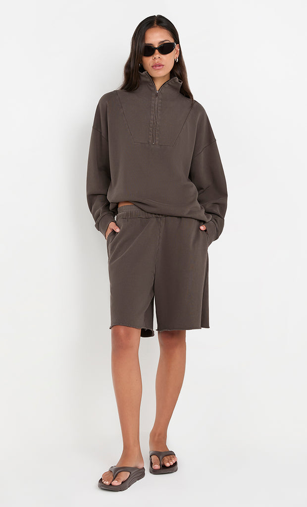 JORJA ZIP UP JUMPER  - DARK CHOCOLATE