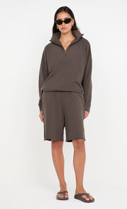 JORJA ZIP UP JUMPER  - DARK CHOCOLATE