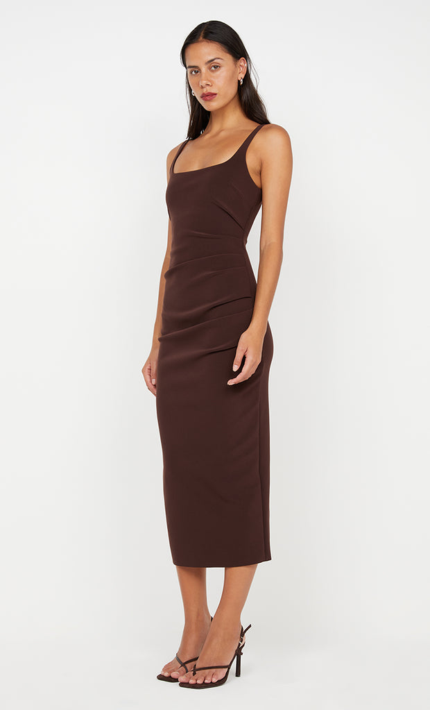 Karina Tuck Midi Dress in Dark Chocolate by Bec + Bridge