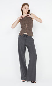 KEKE KNIT LACE UP TOP - CHOC MARLE