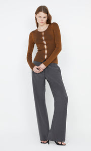 LAILA LONG SLEEVE KNIT CARDIGAN - RUST