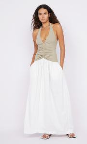 LEILA HALTER DRESS - TAUPEE/IVORY