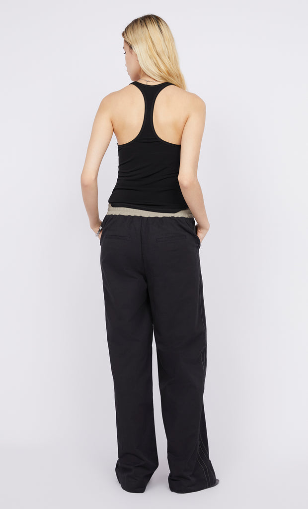 Leo Contrast Pant in Black and Taupe with cutout by Bec + Bridge