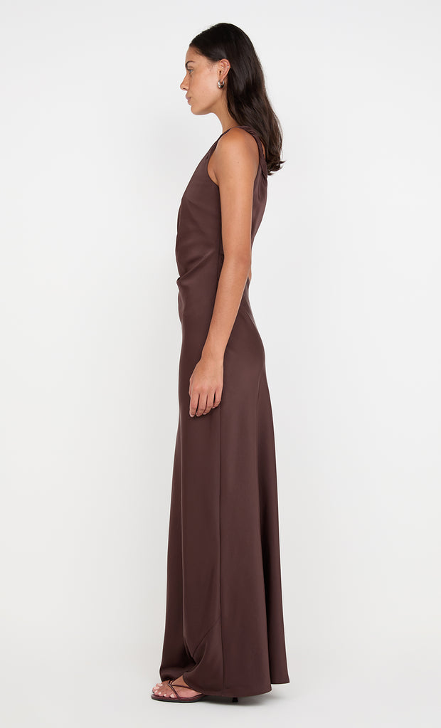 Lunetta Twist Strap Dress in Dark Chocolate by Bec + Bridge Bridesmaid